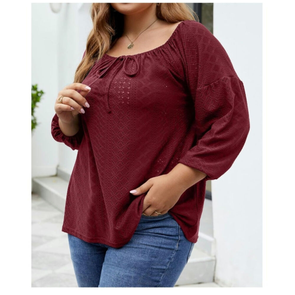 Plus Size Tops Women SZ 3X Long Puff Sleeve Embroidery Peplum Casual Blouse - Picture 2 of 8